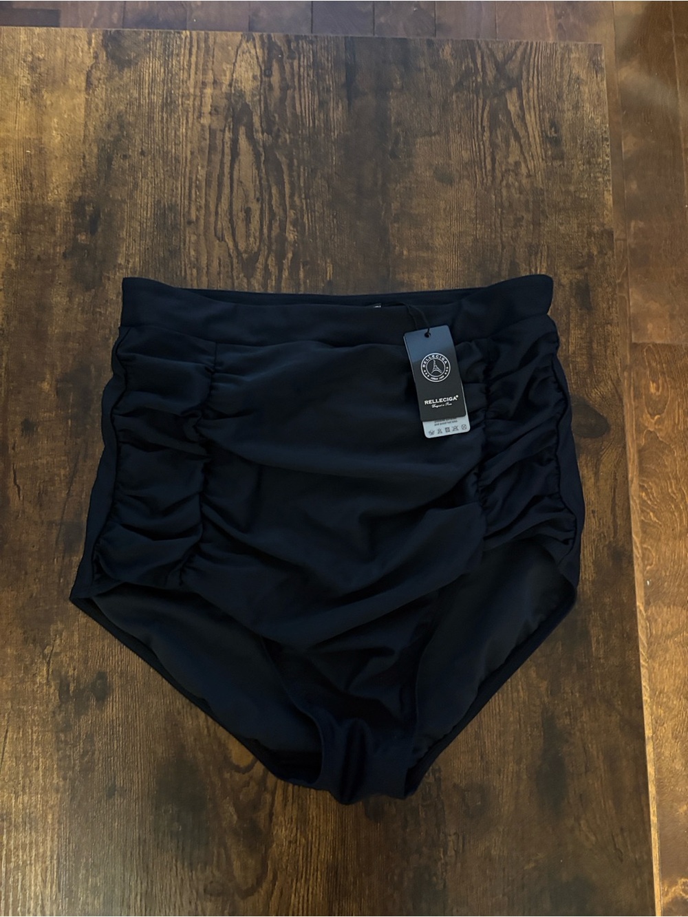 RELLECIGA Black High-Waist Ruched Bikini Bottoms